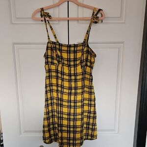 Hot Topic Yellow and Black Plaid Mini Dress